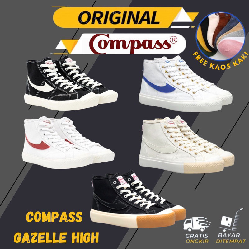 Jual [original] Compass Gazelle High Black White Cream White Blue White Red Black Gum