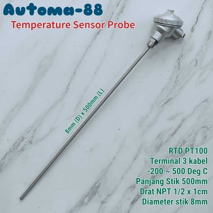 Jual MN08 Thermocouple RTD PT100 3 kabel wire NPT 1/2 inch 500mm 50cm ...
