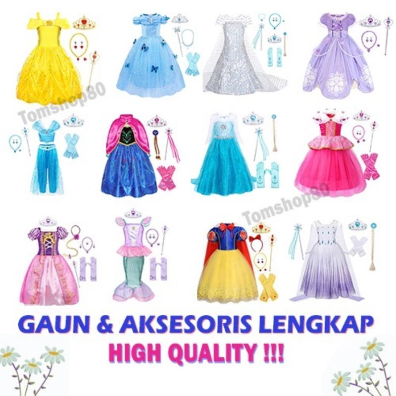 Jual LR83C Gaun + Aksesoris / Kostum Princess / Kostum anak perempuan ...