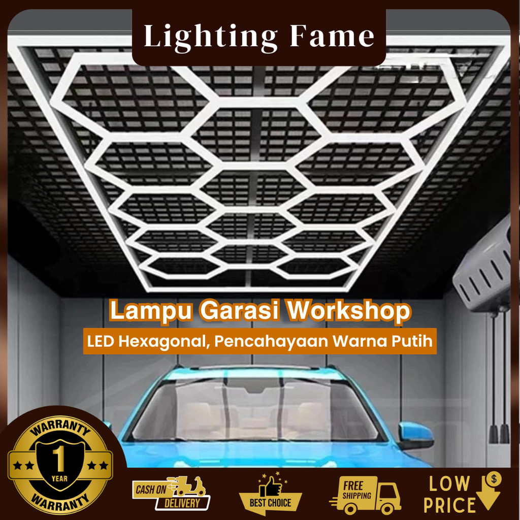 LIGHTING FAME **GARANSI 1 TAHUN** Lampu Garasi Modern Cuci Mobil Workshop Ceiling Hexagon Lights figh LED Honeycomb DIY Car LF