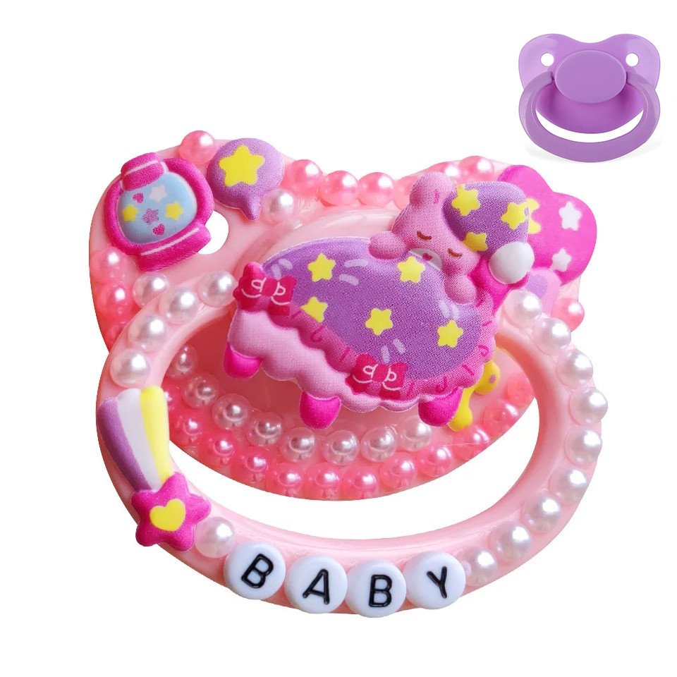 Jual 100% Handmake Cute Pink Sleepy Bear Pattern Adult Baby Pacifier ...