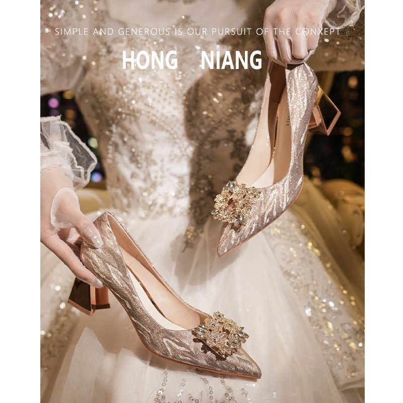 Jual Champagne colored wedding shoes for women, French style main