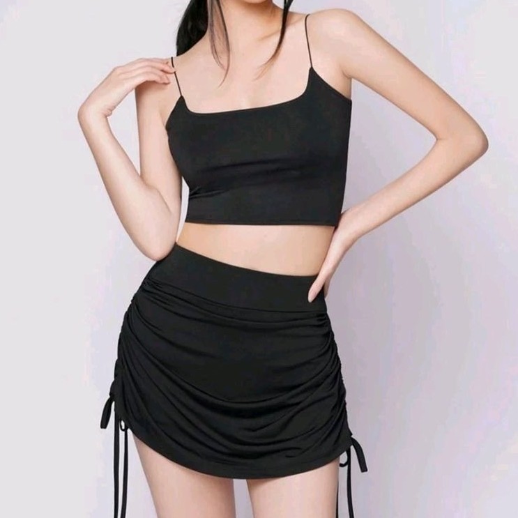 Jual Setelan Outfit Cantik Rok Mini Tali Serut dan Crop top | Shopee ...
