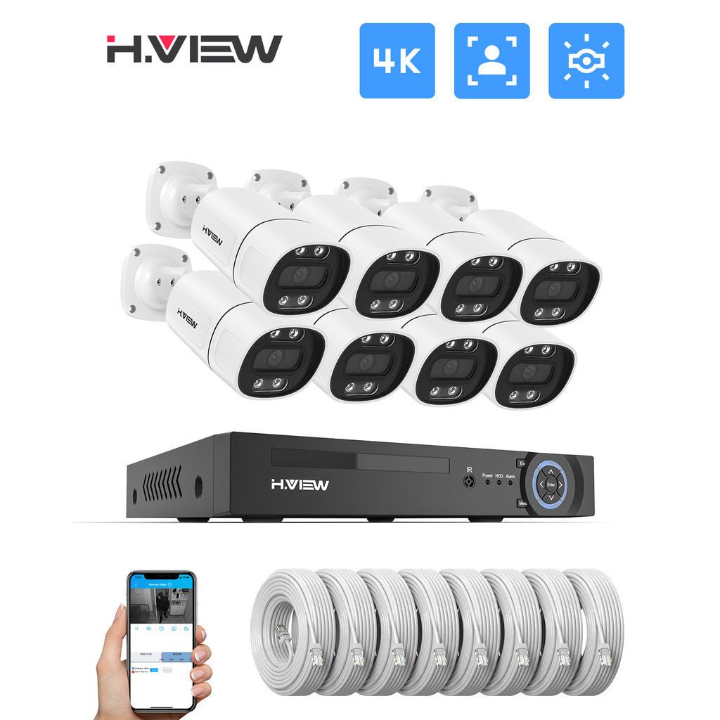 Jual H.View kamera keamanan poe 4K 5Mp 8Mp, Kit pengintai Video rumah ...