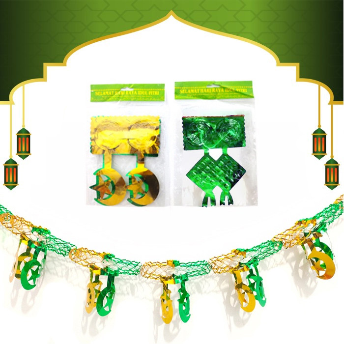 Hiasan Gantung Garland Tarik Bulan Bintang Ketupat Dekorasi Ramadhan Idul Fitri