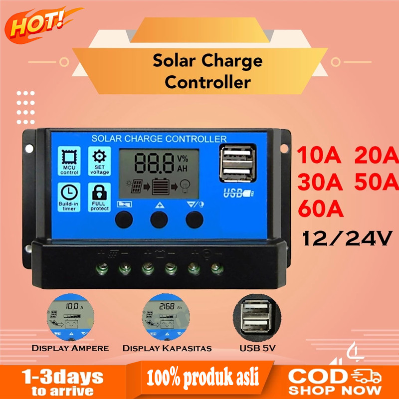 Jual Solar Charge Controller LCD LED Display Solar PWM 12V/24V 10A 20A ...