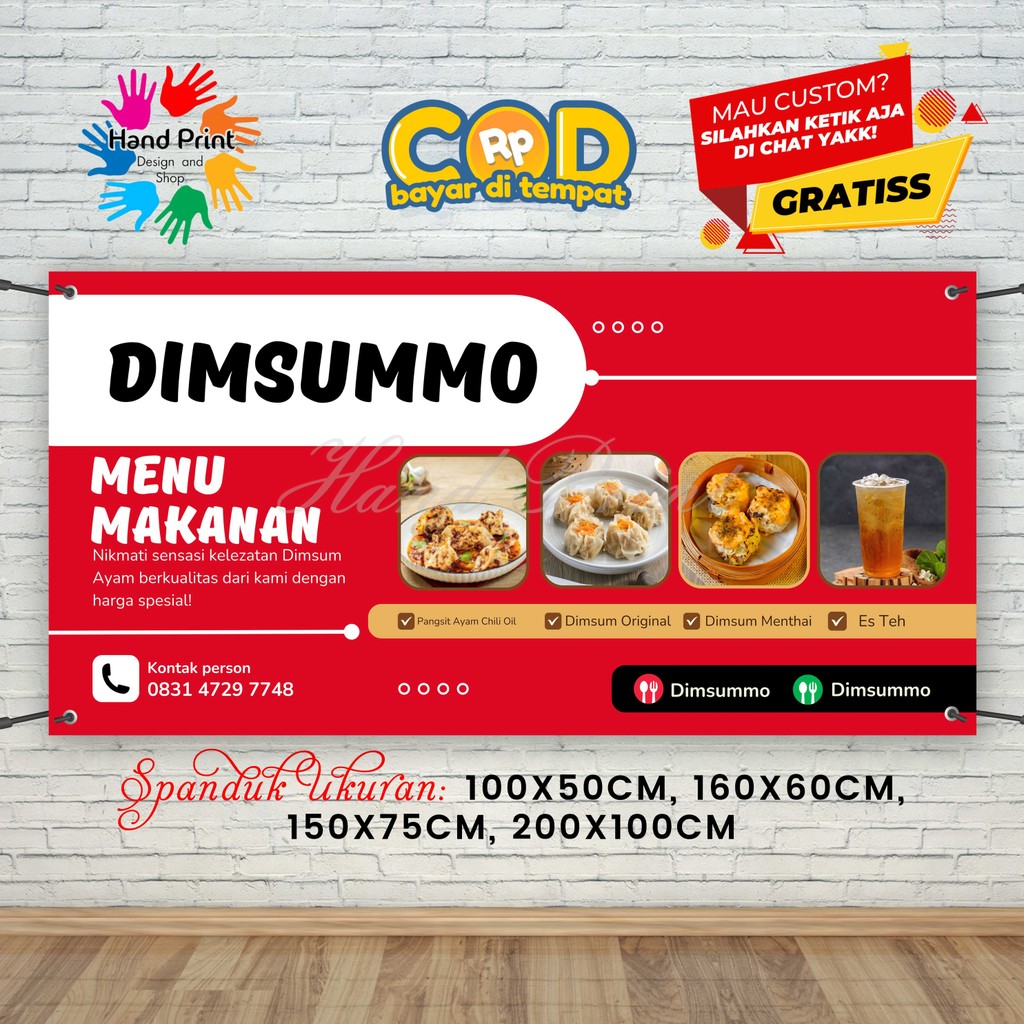 Jual Cetak Spanduk Banner Kedai Dimsum Merah MMT Spanduk Custom 200x100 ...