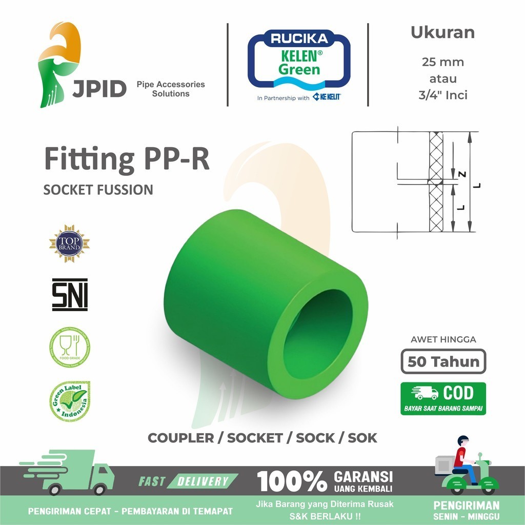 Jual Fitting PPR Coupler 25 mm | Sok PPR | Socket PPR 25 mm ~ 3/4