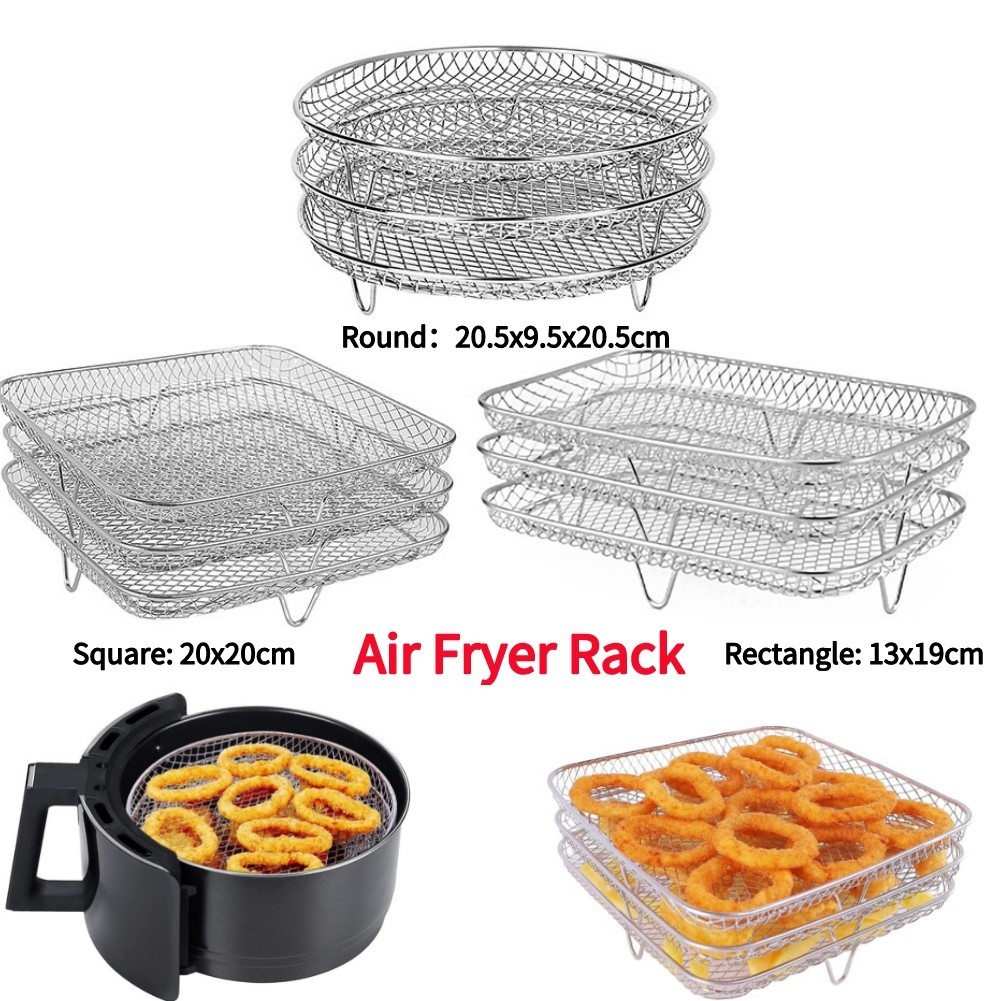 Jual 3-layers Air Fryer Rack Stackable Grid Grilling Rack Stainless ...