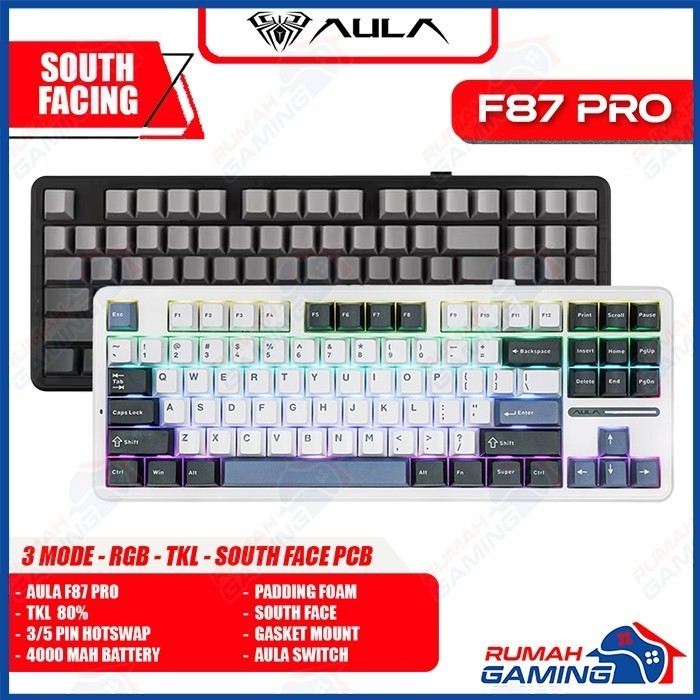 Jual Aula F87 PRO - 80% TKL - 3 Mode - South Face - Gaske Mount - RGB ...