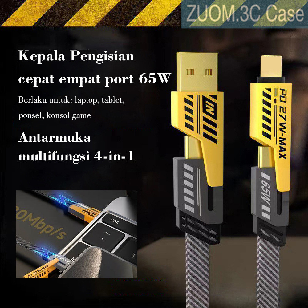 Jual 4 in 1 Convertible Metal Fast Data Cable, Braided Cable 65W 3.9ft ...