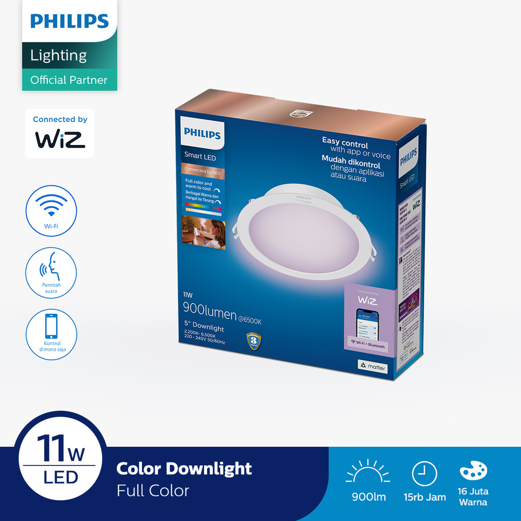 Jual Philips Lampu Smart WiFi LED Downlight 11W D125 Color RGB | Shopee ...