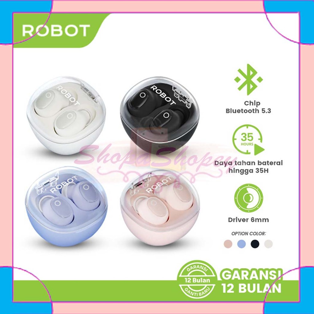 ROBOT Flybuds T22 TWS Earphone Bluetooth Wireless BT 5.3 Mini Transparant - Garansi Resmi 1 Tahun