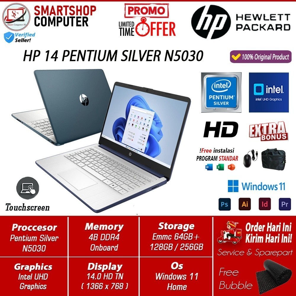 Jual Laptop Slim HP 14s Intel Pentium N5030 Ram 4GB 256GB Intel UHD ...