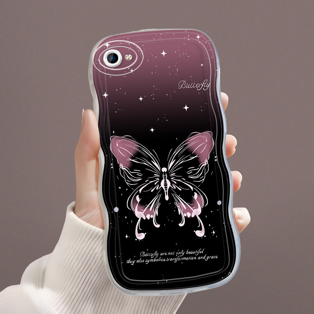 Vivo Y66 Y65 Untuk Phone Case Hp Casing Bergelombang Cover Pink Butterfly  Softcase Cassing