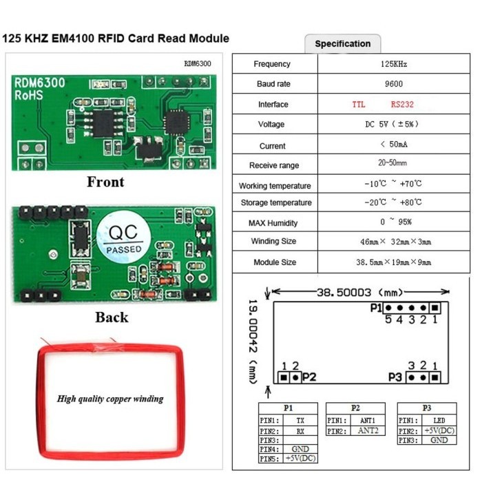 Jual Modul Sensor Kartu RFID 125 Khz RDM6300 RDM 6300 Card Tag Read ...