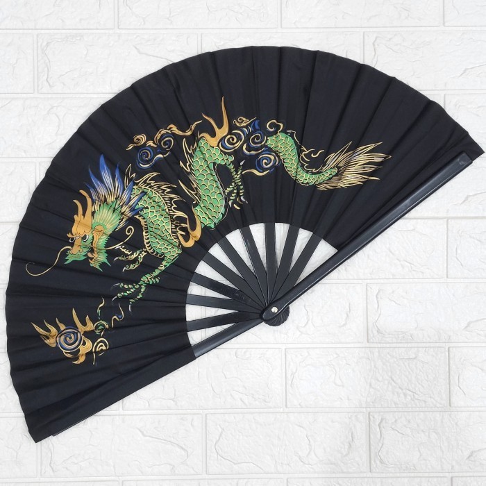 Jual Kipas besar wushu tai chi taiji silat kungfu hitam naga bahan ...