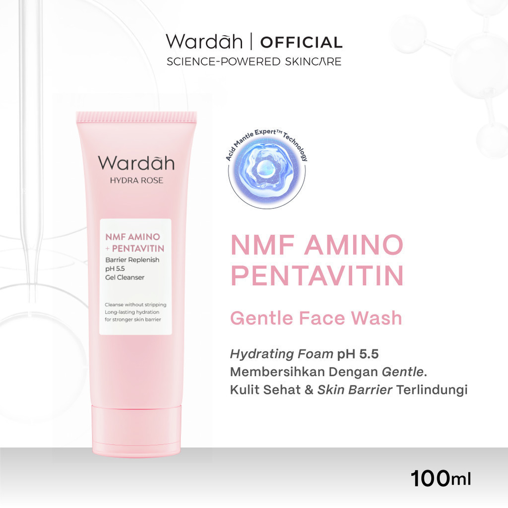 Wardah Hydra Rose NMF Amino + Pentavitin Barrier Replenish pH 5.5 Gel Cleanser 100 mL - Sabun Cuci Muka Gentle Acid Mantle Expert -  Hydrating Foam yang Membersihkan dengan Gentle - Kulit Sehat dan Skin Barrier Terlindungi
