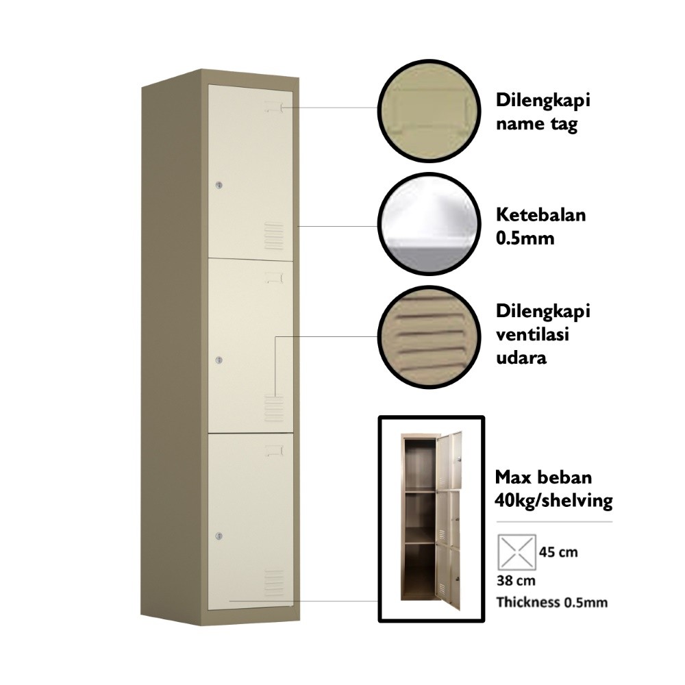 Jual Informa Kiev Loker Besi 3 Pintu - Cokelat Muda Locker Kabinet ...