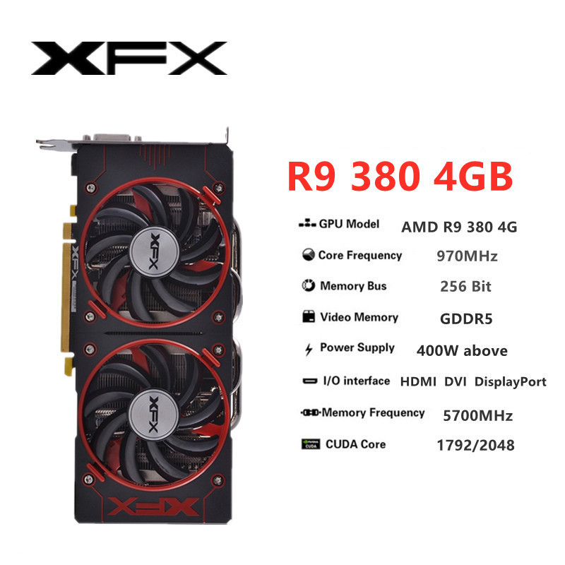 Original XFX Graphics Cards R9 380 380X 4GB AMD GPU Radeon Video Cards  Screen Board Desktop PC Computer Game Giming Map R9 390