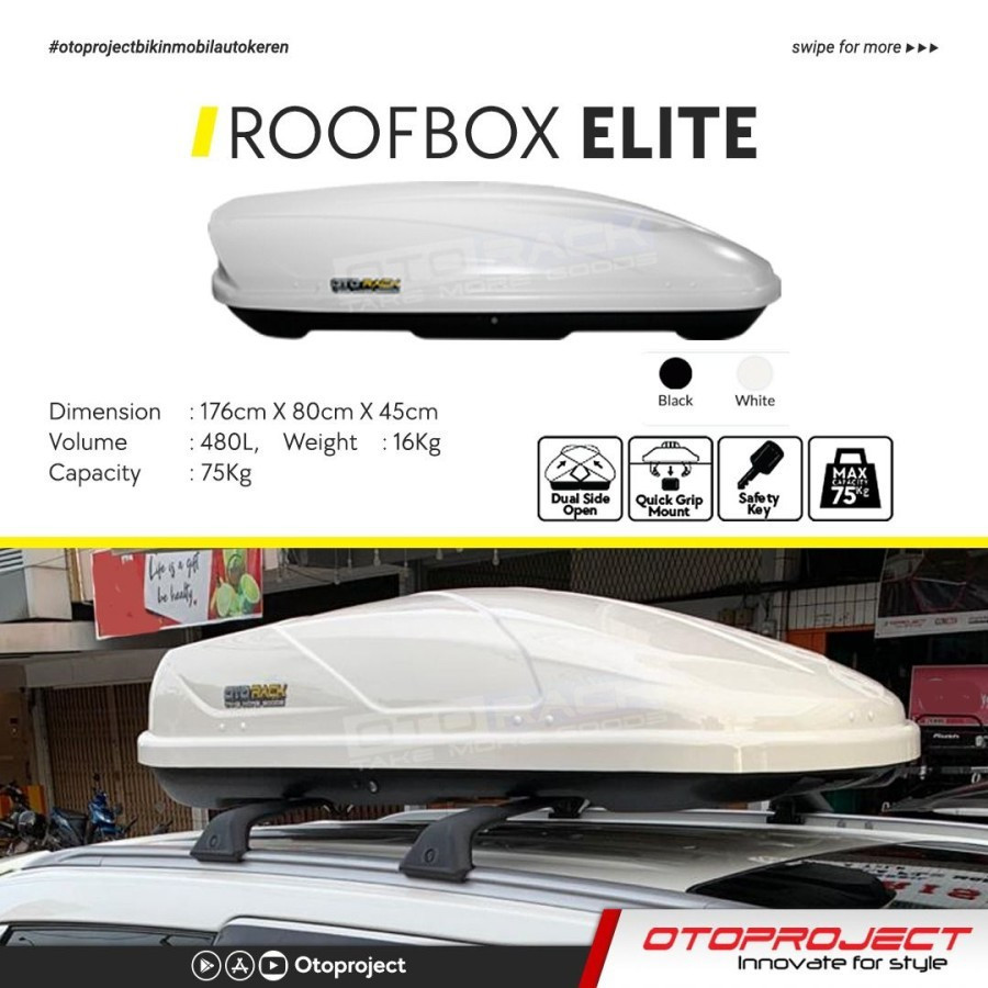 Jual Roof Box Mobil OTORACK ELITE B/W by OTOPROJECT 480Liter 75kg ...