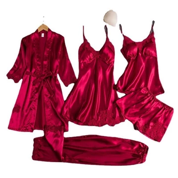 Baju Tidur Satin Wanita High Quali Piyama Set Sexy Kimono 5In1 Baju Tidur Satin Wanita Baju
