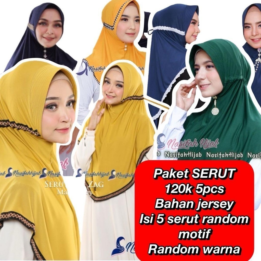 Jual 120k 5pcs paket usaha jilbab SERUT standar RANDOM bahan jersey isi ...