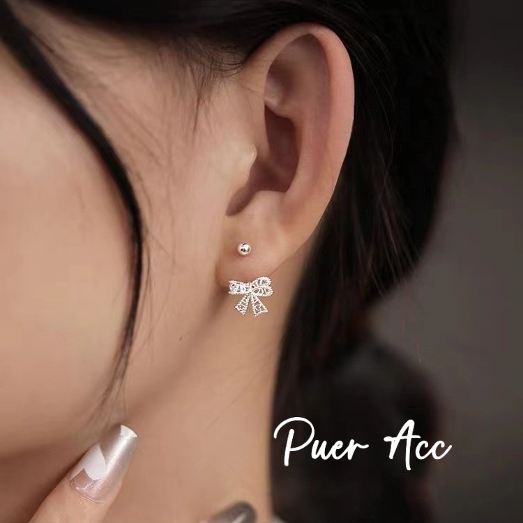 Jual 【Puer acc】Anting Kancing Busur Berongga Jarum Perak Murni s925 ...