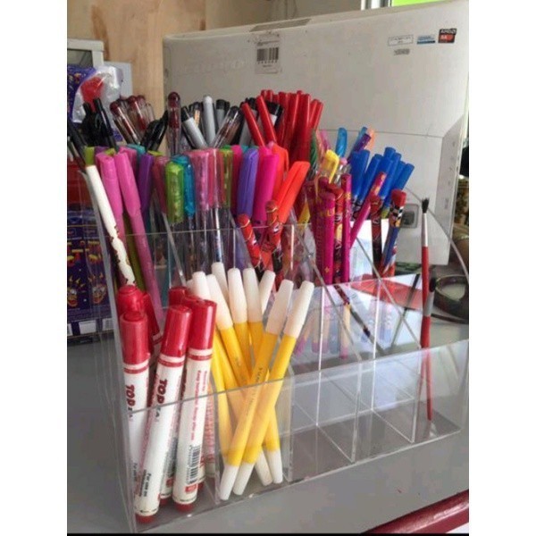 Jual Rak ATK Tempat Pensil Kotak Pulpen Wadah Spidol Akrilik ukuran ...