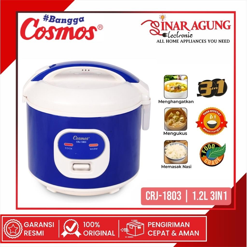 Jual COSMOS CRJ1803 / CRJ-1803 RICE COOKER 1.2 LITER - GARANSI RESMI