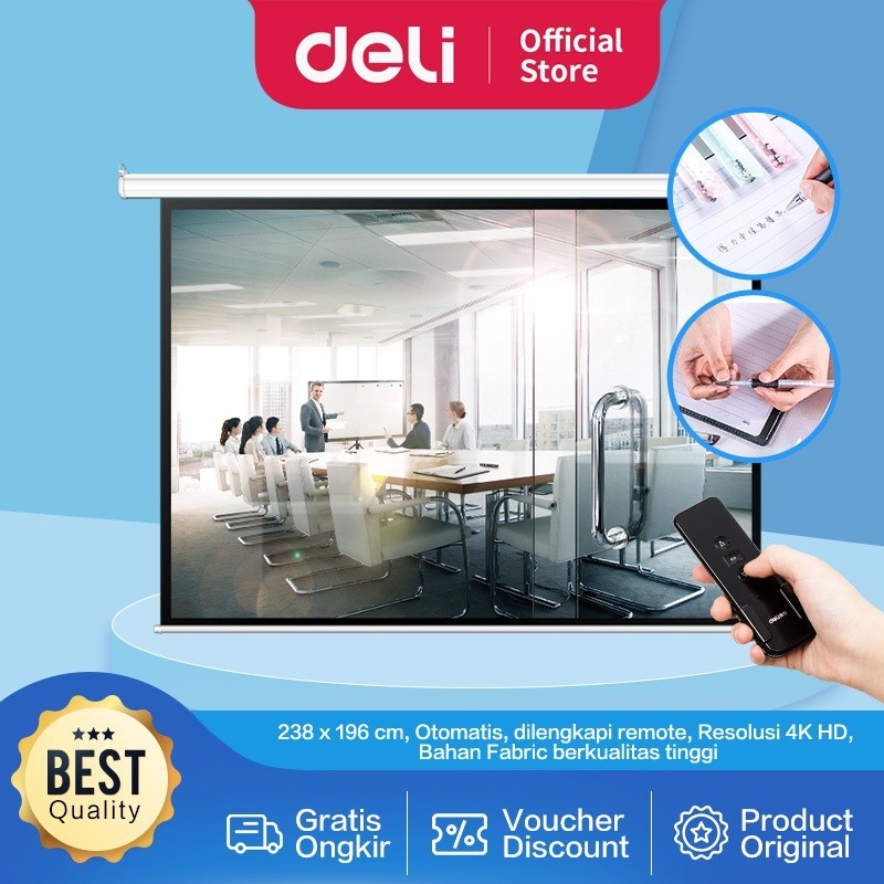 Jual Deli Automatic Screen Proyektor/Layar Proyektor Otomatis 120 inch ...