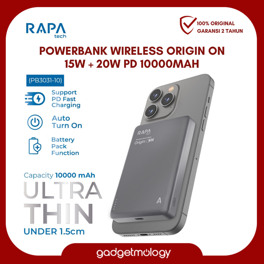Jual RAPAtech Powerbank Origin On 10000 mAh Wireless Fast Charging 15 W ...