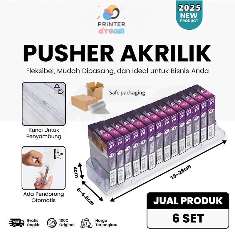 Jual 6 Pcs RAK PUSHER ROKOK ACRILIK BENING OTOMATIS DISPLAY MINIMARKET ...