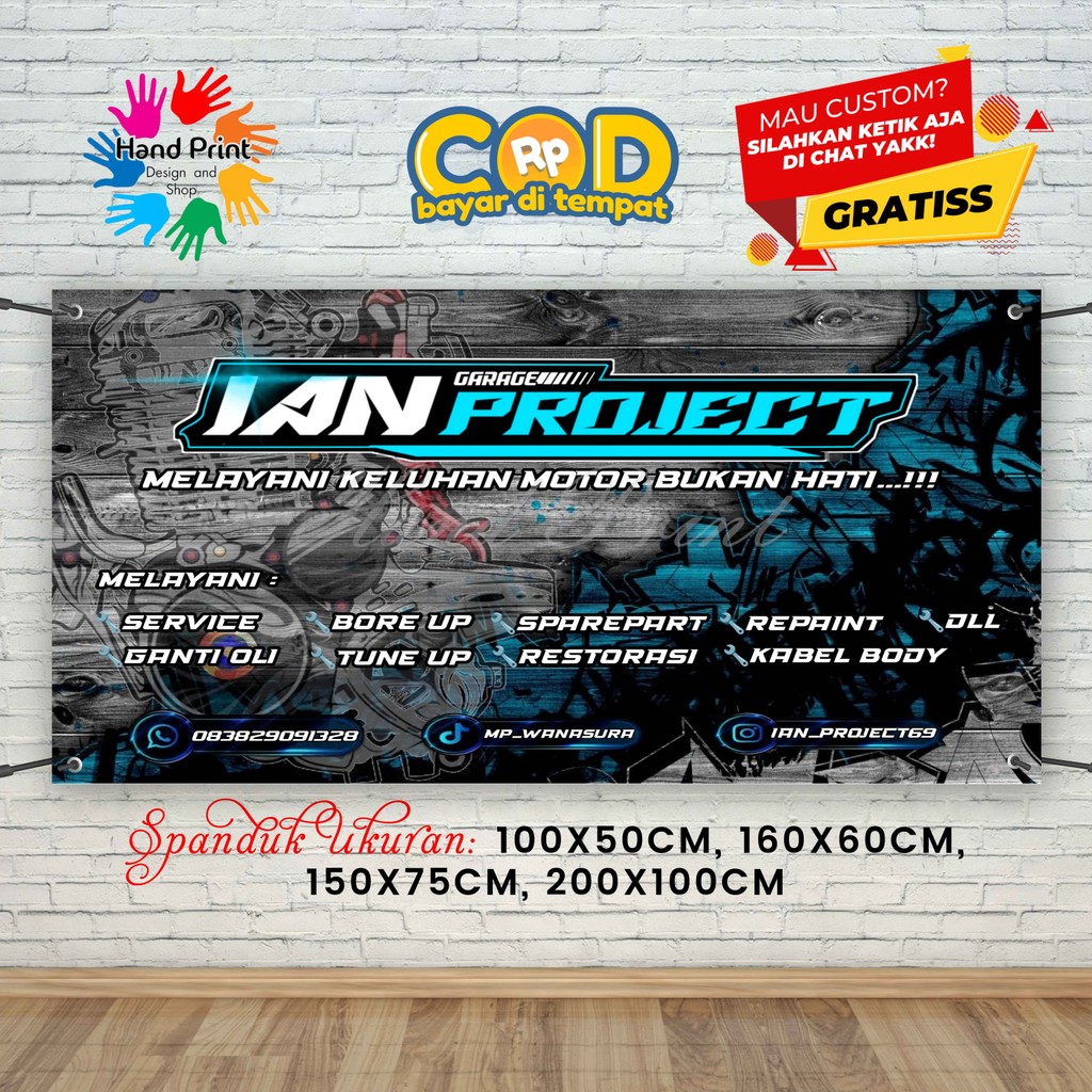 Jual Cetak Spanduk Banner Bengkel Motor, Biru Langit MMT Spanduk Custom ...