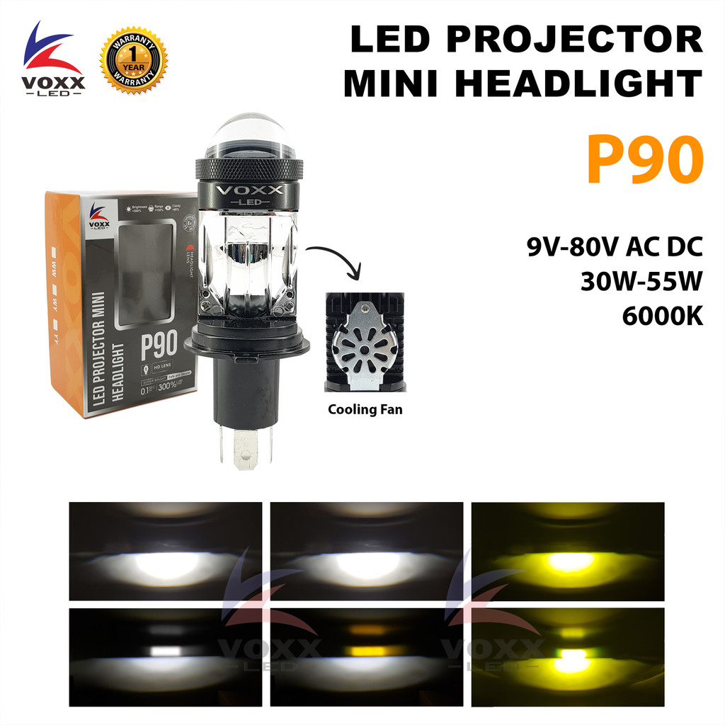 VOXX LED P90 Lampu Motor Mobil H4 Mini Projector 55W Hi-Lo AC DC