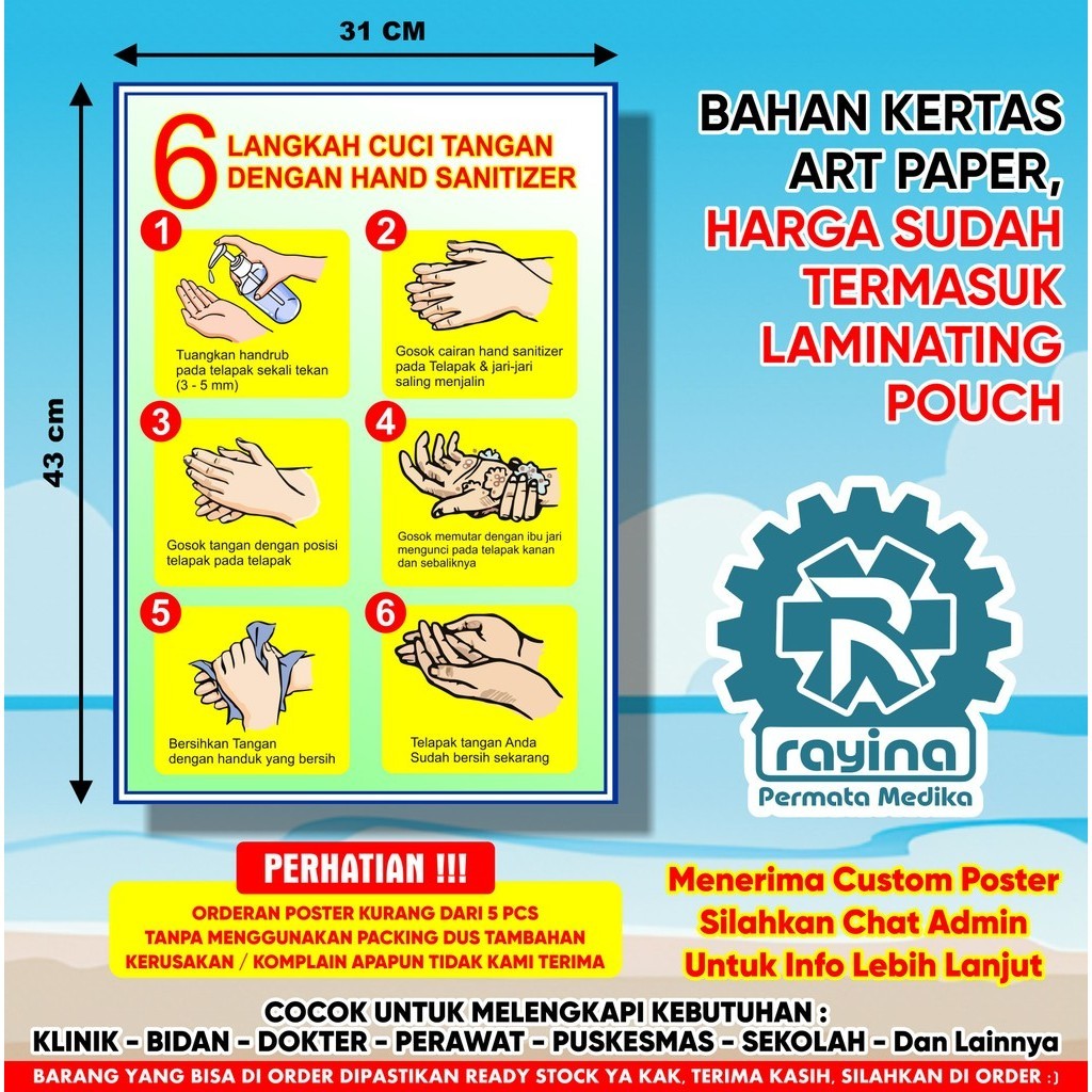 Jual Poster 6 Langkah Cuci Tangan Dengan Hand Sanitizer Shopee Indonesia