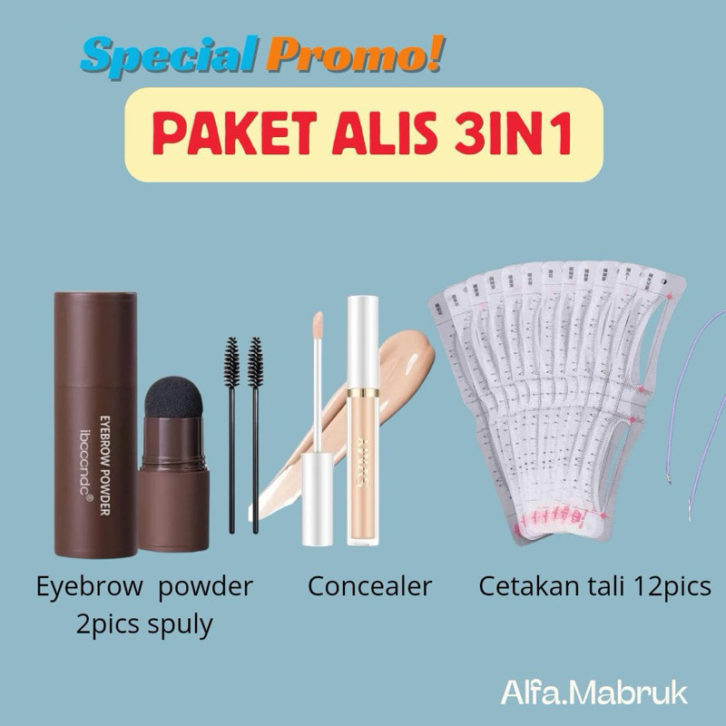 Jual Paket Alis 3 in 1 Lengkap Eyebrow Powder Stamp Concealer Cetakan ...