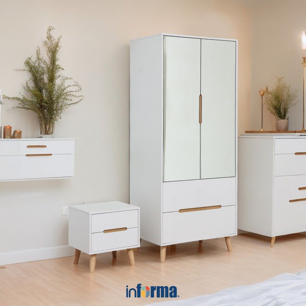 Jual Informa Fabio Lemari Pakaian 2 Pintu Dengan Cermin - Putih Oak ...