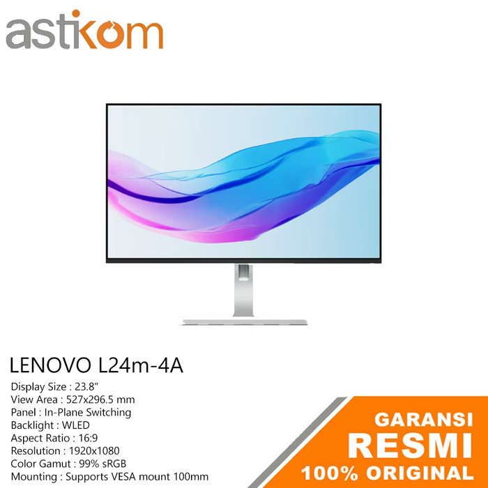 Lenovo L24-41 Monitor 23.8 FHD (1920x1080), IPS, 100Hz, Regolabile, Porte HDMI 1.4 e VGA, Cavo HDMI incluso - Raven Black