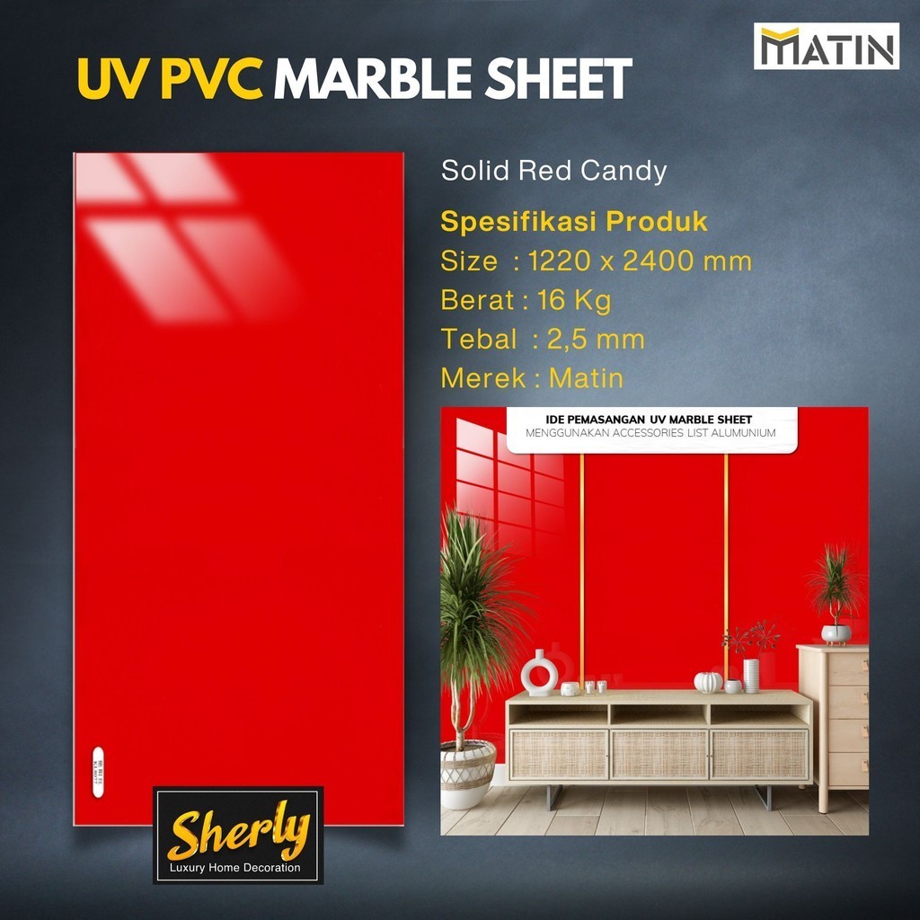 Jual Matin UV PVC Wall Panel Warna Red Solid Sebagai Dekorasi Dinding ...