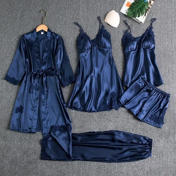 Baju Tidur Satin Wanita High Quali Piyama Set Sexy Kimono 5In1 Baju Tidur Satin Wanita Baju