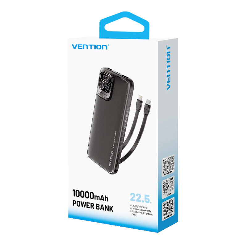 Vention Powerbank Built-in Cable USB C & Lightning 22.5W LED Display 10000mAh 20000mAh