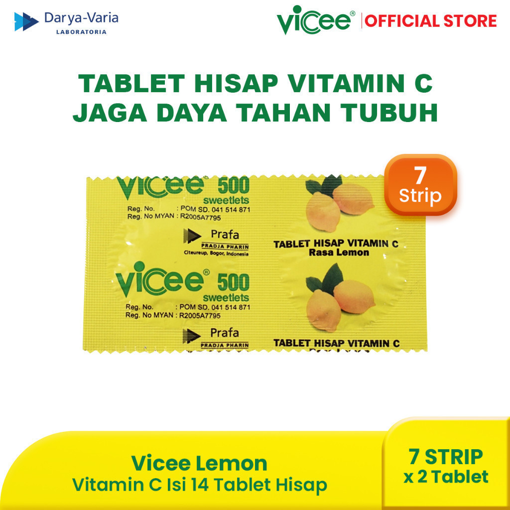 Jual Vicee All Variant Vitamin C 500mg Isi 14 Tablet Hisap (7 Strip x 2 ...
