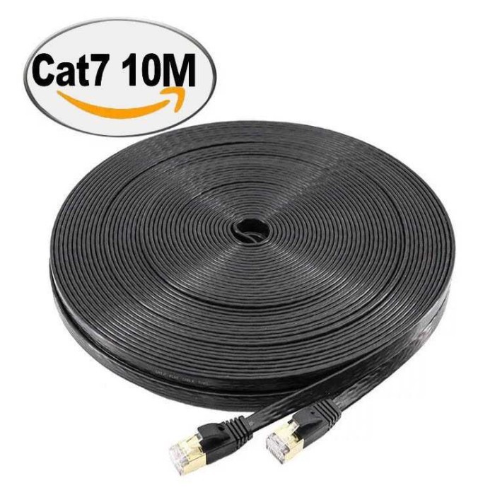 Jual 10 Meter Kabel LAN CAT 7 Flat High Grade RJ45 Cable 10 Gbps Data High Speed