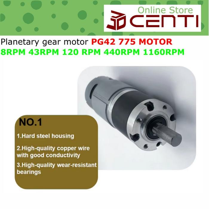 Jual PG42 Motor DC 24V planetary gear 775 High torque 8RPM 43RPM 120RPM ...