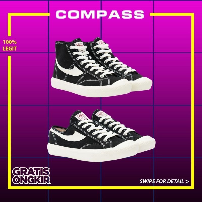 Jual Promo Compass Gazelle Black White High Low Sepatu Sneakers Pria Wanita Bikin Pede Seumat