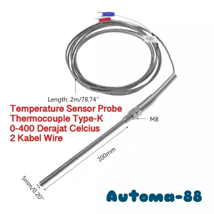 Jual Thermocouple Type-K Probe 20cm 200mm Kabel 2m Drat M8 Sensor Suhu ...