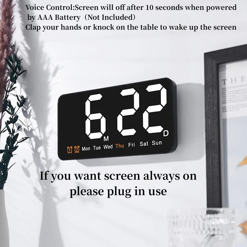 Jual Voice Control Large Digital Wall Clock Temperature Date Week DST ...