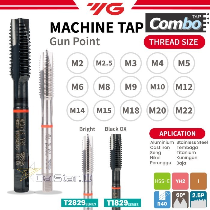 Jual YG-1 HSS Machine Tap Gun M2|M2.5|M3|M4|M5|M6|M8|M9|M10|M12|M14|M15 ...
