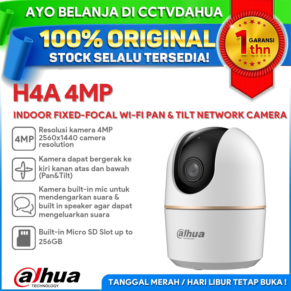 Jual DAHUA H4A 4MP INDOOR 2WAY AUDIO WIFI PAN & TILT NETWORK CAMERA ...